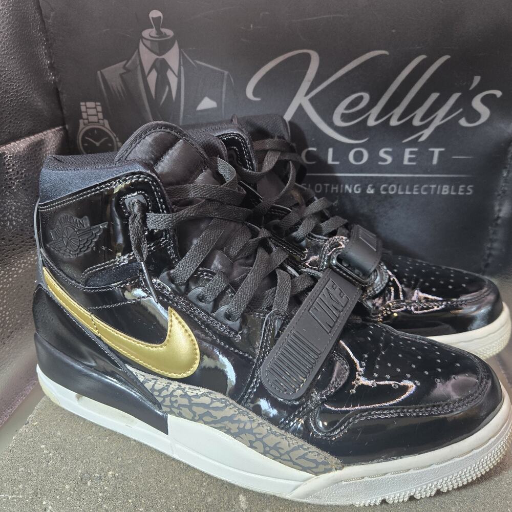 Nike Air Jordan Legacy 312 Black Gold Patent Leather Men's Size 10.5 AV3922-007